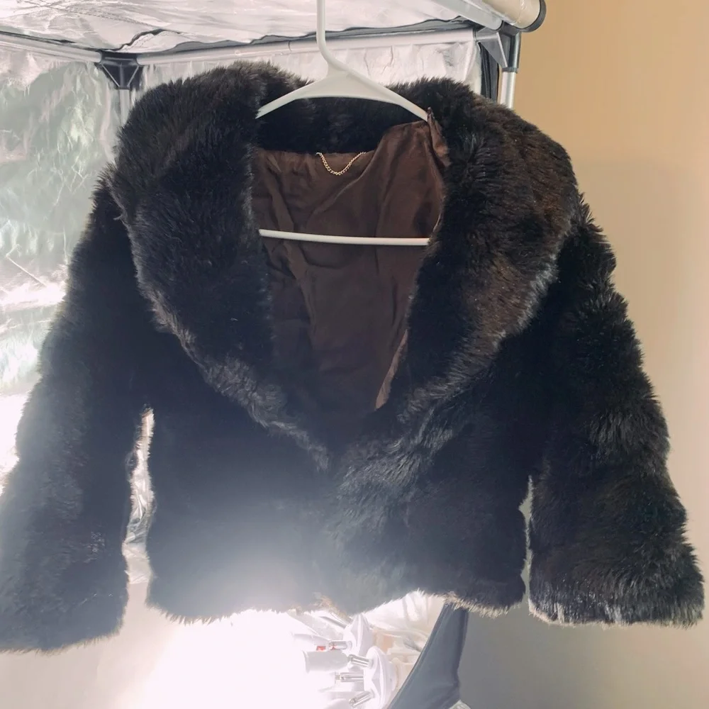 Vintage Monique Cropped Faux Fur Cape Coat Teddy Paris France XS/S - Picture 11 of 14